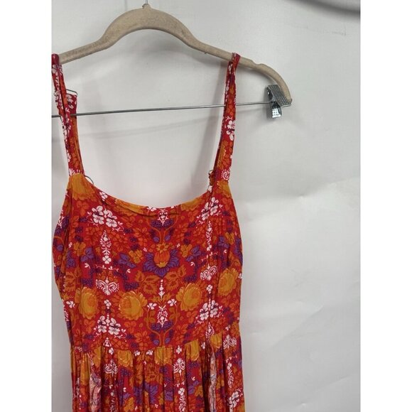 Abel The Label Floral Midi Dress Women Small Orange Red Peasant Prairie Bohemian - Picture 6 of 8